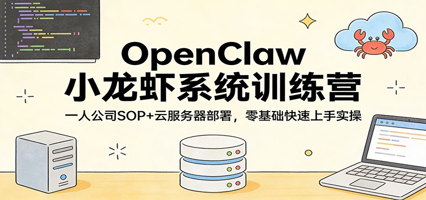 OpenClaw小龙虾系统训练营：一人公司SOP，云服务器部署，零基础快速上手实操-搞钱利器