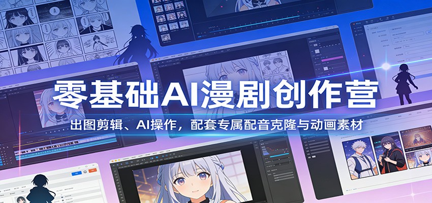 零基础AI漫剧创作营：出图剪辑、AI操作，配套专属配音克隆与动画素材-搞钱利器
