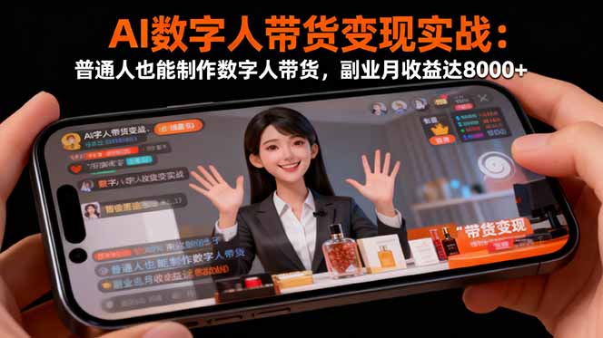 AI数字人带货变现实战:普通人也能制作数字人带货,副业月收益达8000+-搞钱利器