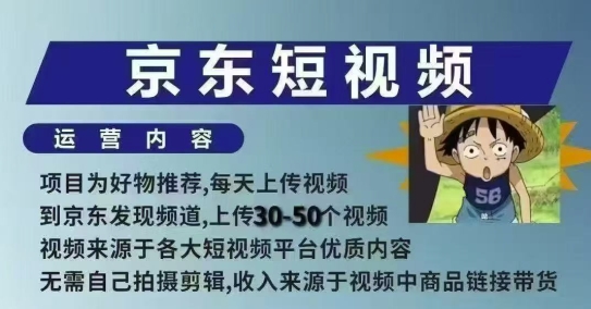 京东短视频带货课，无需自己拍摄剪辑，保姆式教学，两天快速上手-搞钱利器