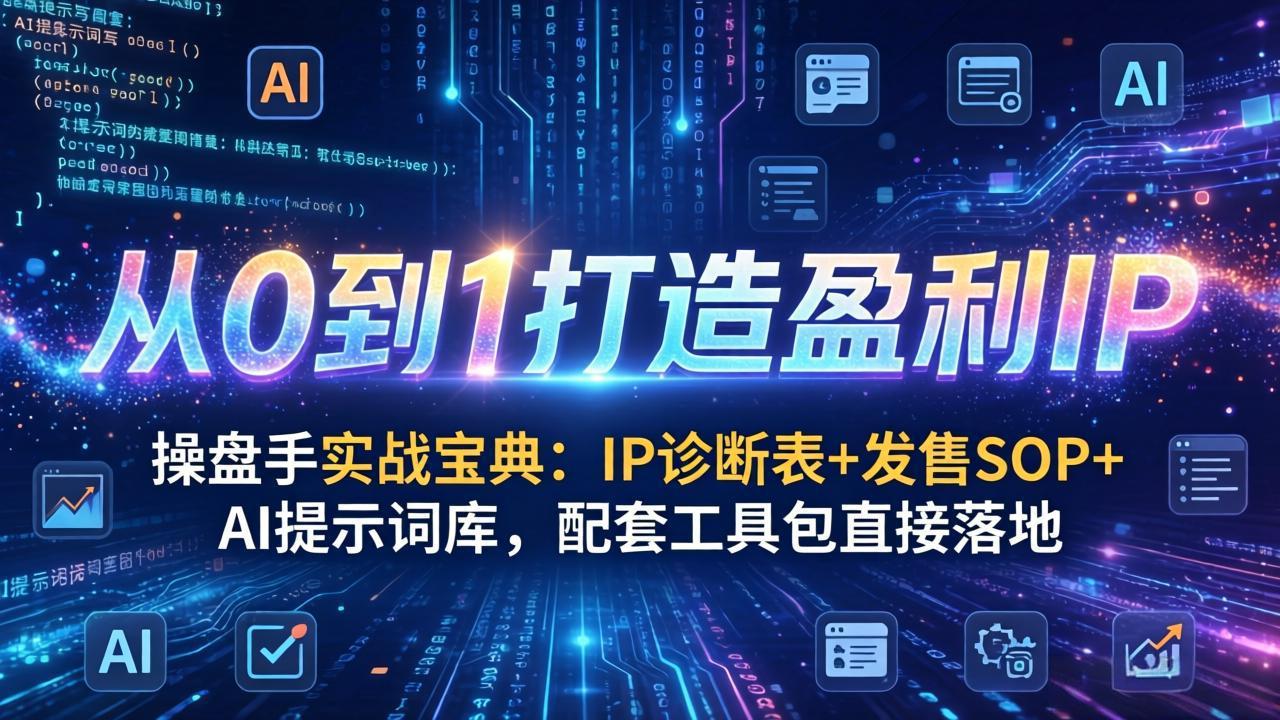 操盘手实战宝典：IP诊断表+发售SOP+AI提示词库，配套工具包直接落地，从0到1打造盈利IP-搞钱利器
