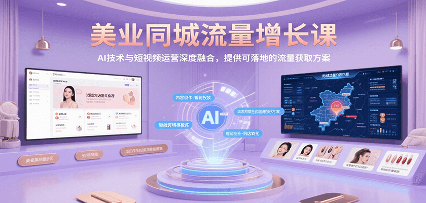 美业同城流量增长课，AI技术与短视频运营深度融合，提供可落地的流量获取方案-搞钱利器