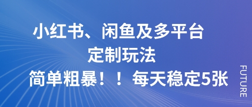 小红书、闲鱼及多平台定制玩法简单粗暴！每天稳定5张-搞钱利器
