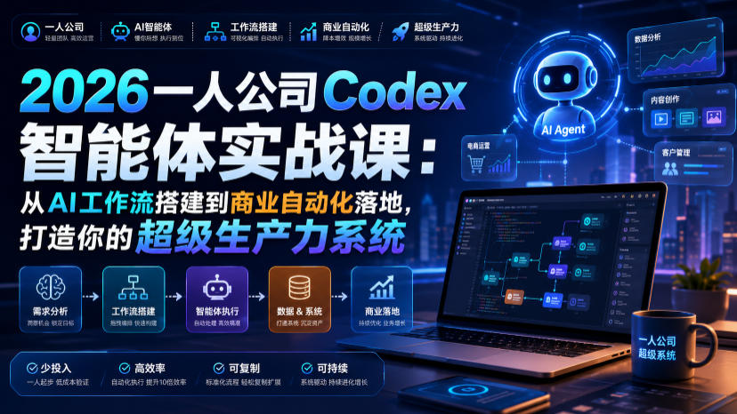 2026一人公司Codex智能体实战课：从AI工作流搭建到商业自动化落地，打造你的超级生产力系统-搞钱利器