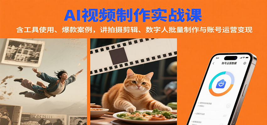 AI视频制作实战：含工具使用、爆款案例，讲拍摄剪辑、数字人批量制作与账号运营变现-搞钱利器