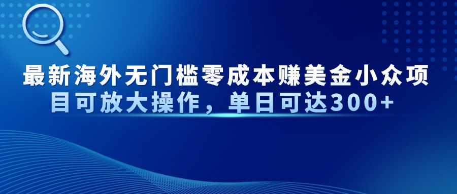 最新海外无门槛零成本赚美金小众项目可放大操作，单日可达300+-搞钱利器
