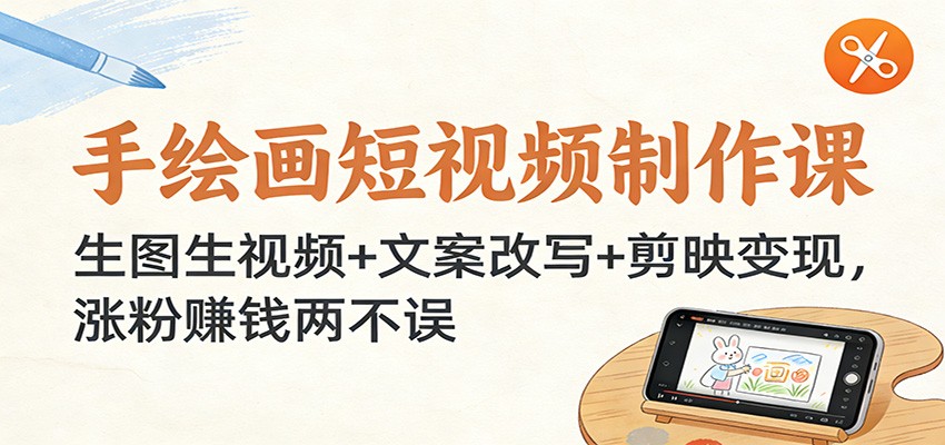 手绘画短视频制作课：生图生视频+文案改写+剪映变现，涨粉赚钱两不误-搞钱利器