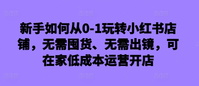新手如何从0-1玩转小红书店铺，无需囤货、无需出镜，可在家低成本运营开店-搞钱利器