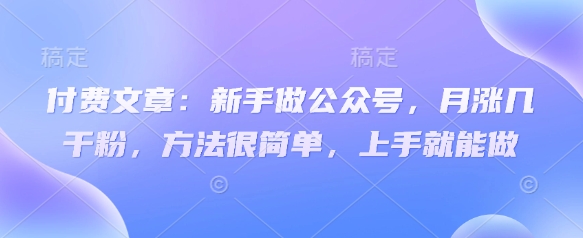 付费文章：新手做公众号，月涨几干粉，方法很简单，上手就能做-搞钱利器