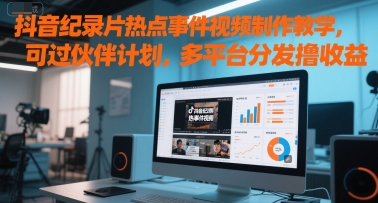 抖音纪录片热点事件视频制作教学，可过伙伴计划，多平台分发撸收益-搞钱利器