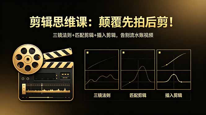 剪辑思维课：颠覆先拍后剪！三镜法则+匹配剪辑+插入剪辑，告别流水账视频-搞钱利器