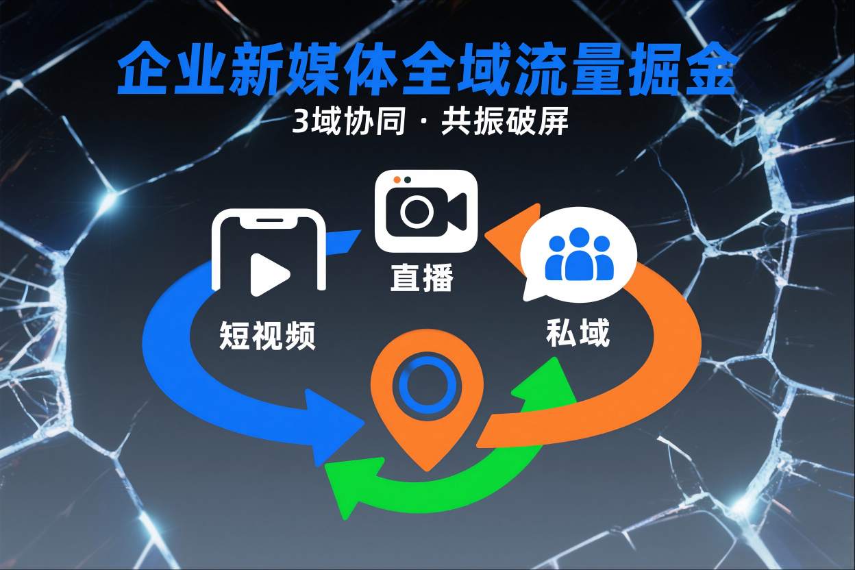 短视频全域商业模式，企业新媒体全域流量掘金，3域协同，共振破屏，短视频-直播-私域-地域-搞钱利器