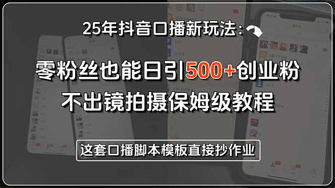 25年抖音口播新玩法：零粉丝也能日引500+创业粉，不出镜拍摄保姆级教程…-搞钱利器