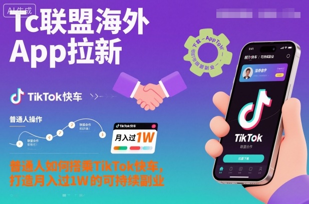 Tc联盟海外App拉新：普通人如何搭乘TikTok快车，打造月入过1W的可持续副业-搞钱利器
