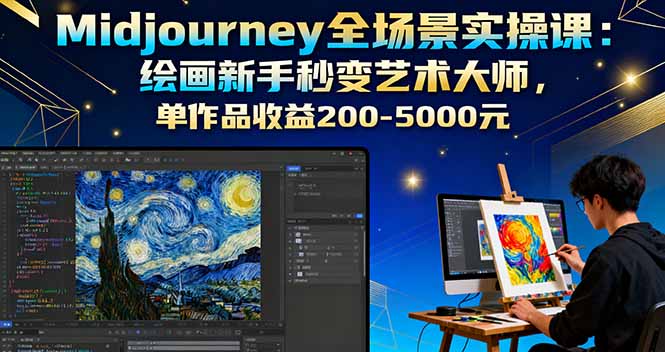 Midjourney全场景实操课：绘画新手秒变艺术大师，单作品收益200-5000元-搞钱利器