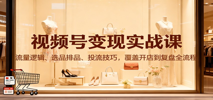 视频号变现实战课:流量逻辑、选品排品、投流技巧,覆盖开店到复盘全流程-搞钱利器