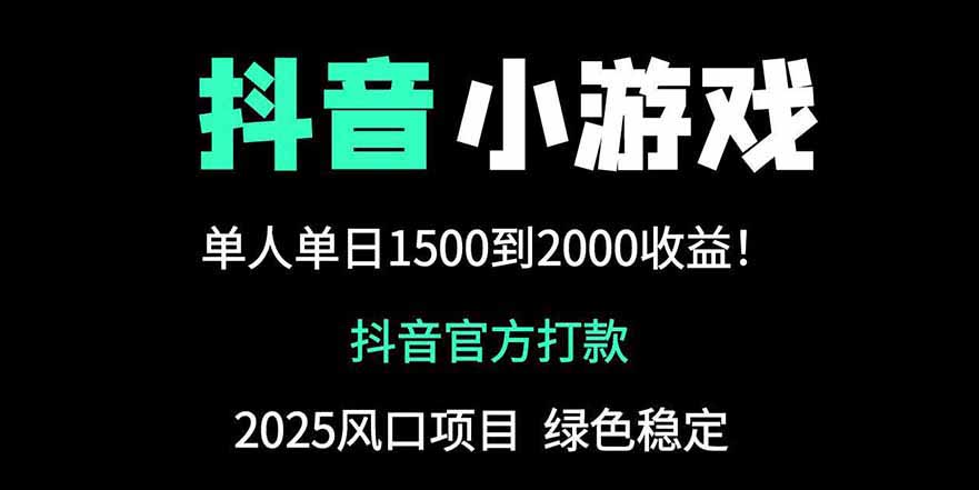抖音官方小游戏2025全网最新玩法，暴利赚钱项目，单机日入2000+-搞钱利器