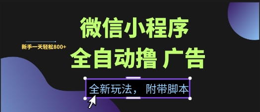 微信小程序全自动撸广告项目，彻底解决没流量的问题，新手一天8张+【揭秘】-搞钱利器