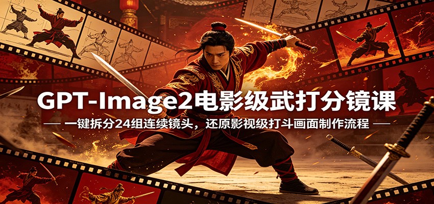 GPT-Image2电影级武打分镜课：一键拆分24组连续镜头，还原影视级打斗画面制作流程-搞钱利器