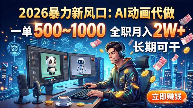2026暴力新风口：AI动画代做，一单500~1000，全职月入2W+，长期可干-搞钱利器