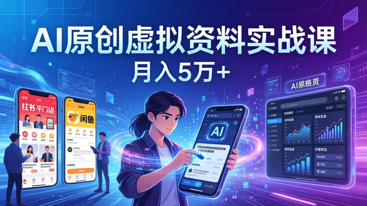 AI原创虚拟资料实战课：2026新机会，小红书闲鱼开店，普通人用AI轻松变现，月入5万+-搞钱利器