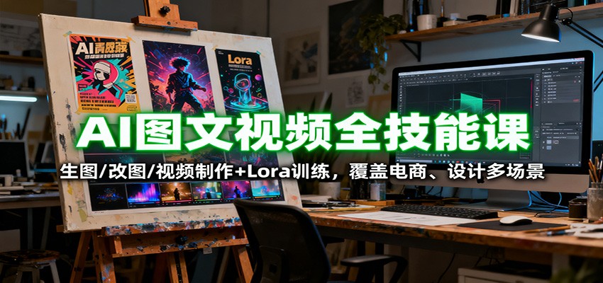AI图文视频全技能课：生图/改图/视频制作+Lora训练，覆盖电商 、设计多场景-搞钱利器