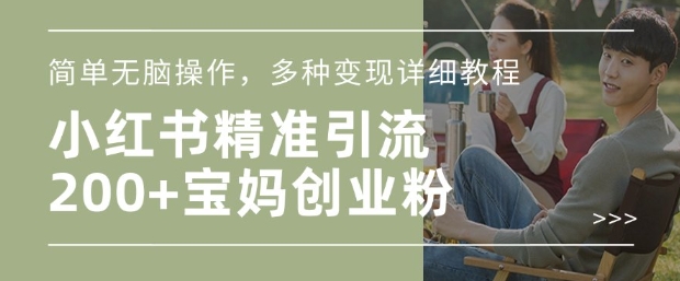小红书混剪日引200+宝妈创业粉，简单无脑操作，多种变现详细教程-搞钱利器