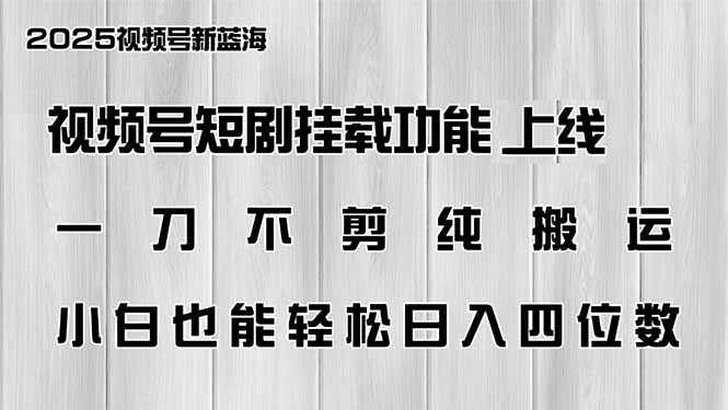 视频号短剧挂载功能上线，一刀不剪纯搬运，小白也能轻松日入四位数-搞钱利器