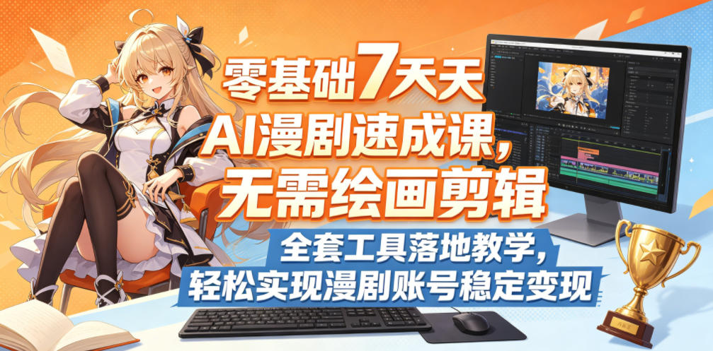 零基础7天AI漫剧速成课，无需绘画剪辑，全套工具落地教学，轻松实现漫剧账号稳定变现-搞钱利器