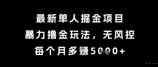 最新单人掘金项目，暴力撸金玩法，无风控，每个月多挣5k+【揭秘】-搞钱利器