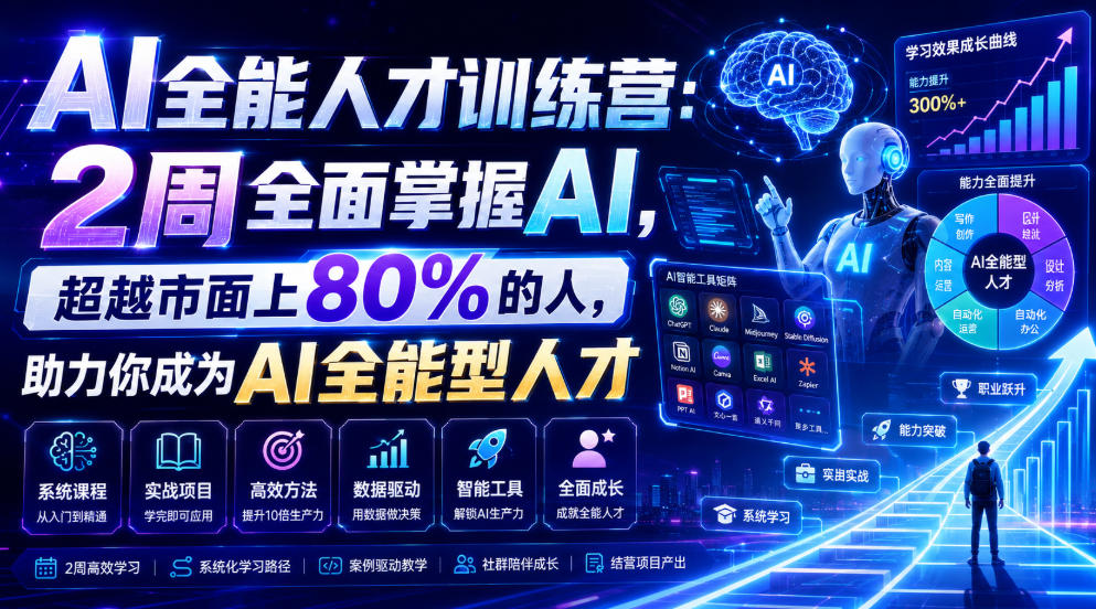 AI全能人才训练营：2周全面掌握AI，超越市面上80%的人，助力你成为AI全能型人才-搞钱利器