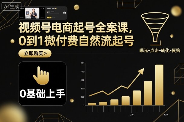 视频号电商起号全案课，0到1微付费自然流起号-搞钱利器