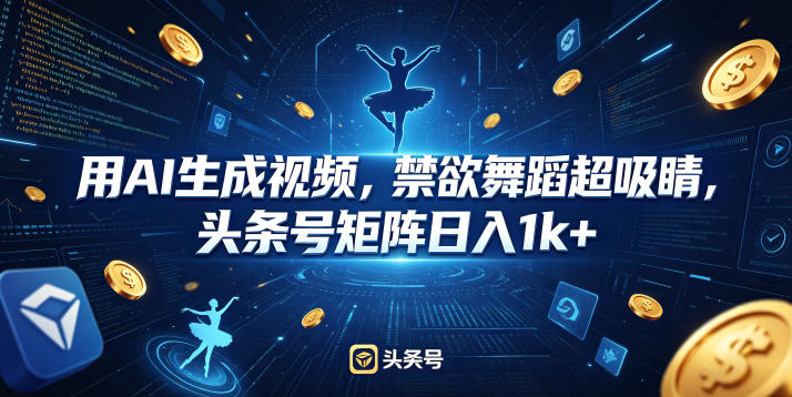 用AI生成视频，禁欲舞蹈超吸睛，头条号矩阵日入1k+-搞钱利器