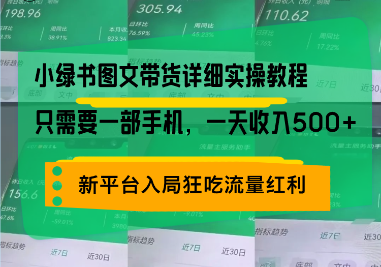小绿书图文带货详细实操教程，只需要一部手机，一天收入500+，轻松变现-搞钱利器