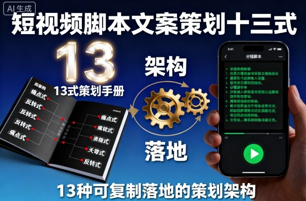 短视频脚本文案策划十三式，13种可复制落地的策划架构-搞钱利器