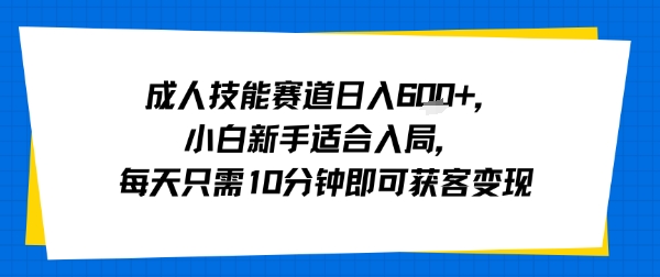 成人技能赛道日入多张，小白新手适合入局，每天只需10分钟即可获客变现-搞钱利器