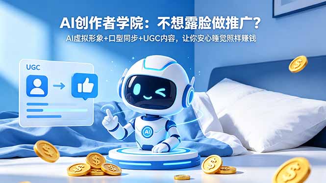 AI创作者学院：不想露脸做推广？AI虚拟形象+口型同步+UGC内容，让你安心睡觉照样赚钱-搞钱利器