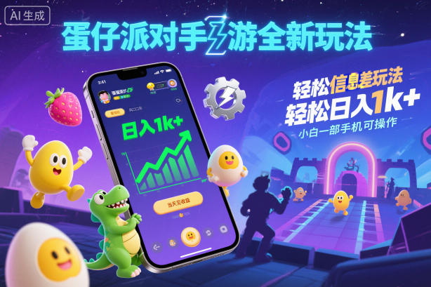 蛋仔派对手游全新玩法,轻松日入1k+,风口信息差玩法,当天见收益,小白一部手机可操作-搞钱利器