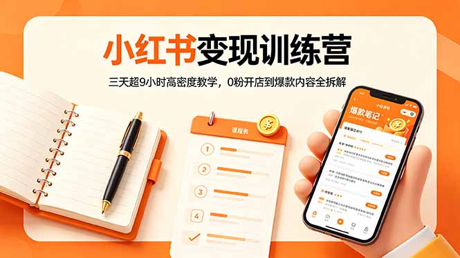 小红书变现训练营：三天超9小时高密度教学，0粉开店到爆款内容全拆解-搞钱利器