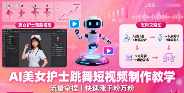 AI美女护士跳舞短视频制作教学，流量拿捏，快速涨千粉万粉【提示词+视频教程】-搞钱利器