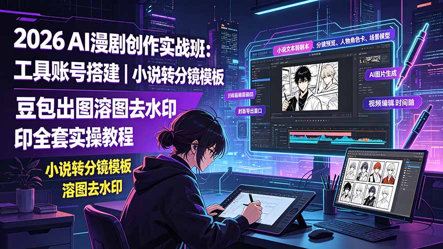 2026AI漫剧创作实战班：工具账号搭建｜小说转分镜模板｜豆包出图溶图去水印全套实操教程-搞钱利器