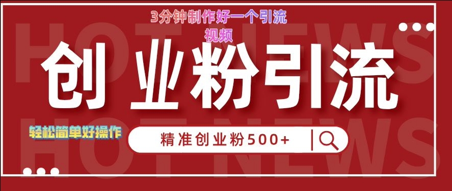 快手被动引流创业粉500+的玩法，3分钟制作好一个引流视频，轻松简单好操作【揭秘】-搞钱利器