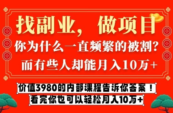 价值3980的网创内部课程，告诉你互联网创业月入10个W的秘密【揭秘】-搞钱利器