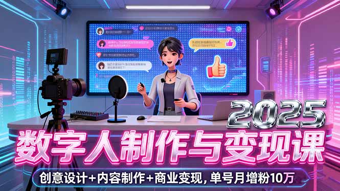 2025数字人制作与变现课，创意设计+内容制作+商业变现，单号月增粉10万+-搞钱利器