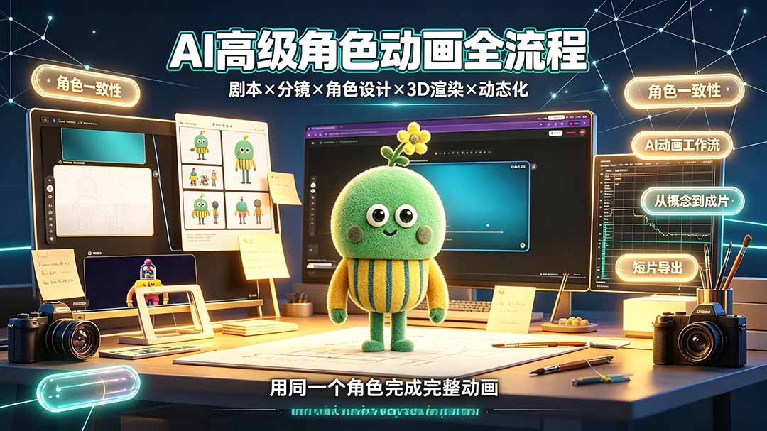 AI高级角色动画全流程：剧本×分镜×角色设计×3D渲染×动态化，从概念到成片一站式教学-搞钱利器