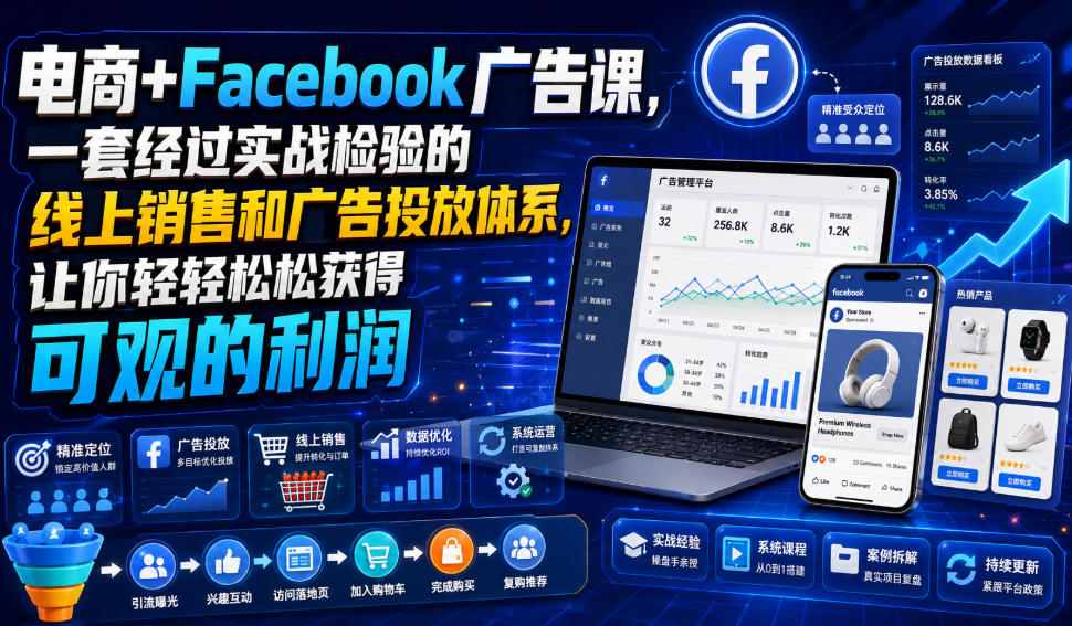 电商+Facebook广告课，一套经过实战检验的线上销售和广告投放体系，让你轻轻松松获得可观的利润【原创双语字幕】-搞钱利器