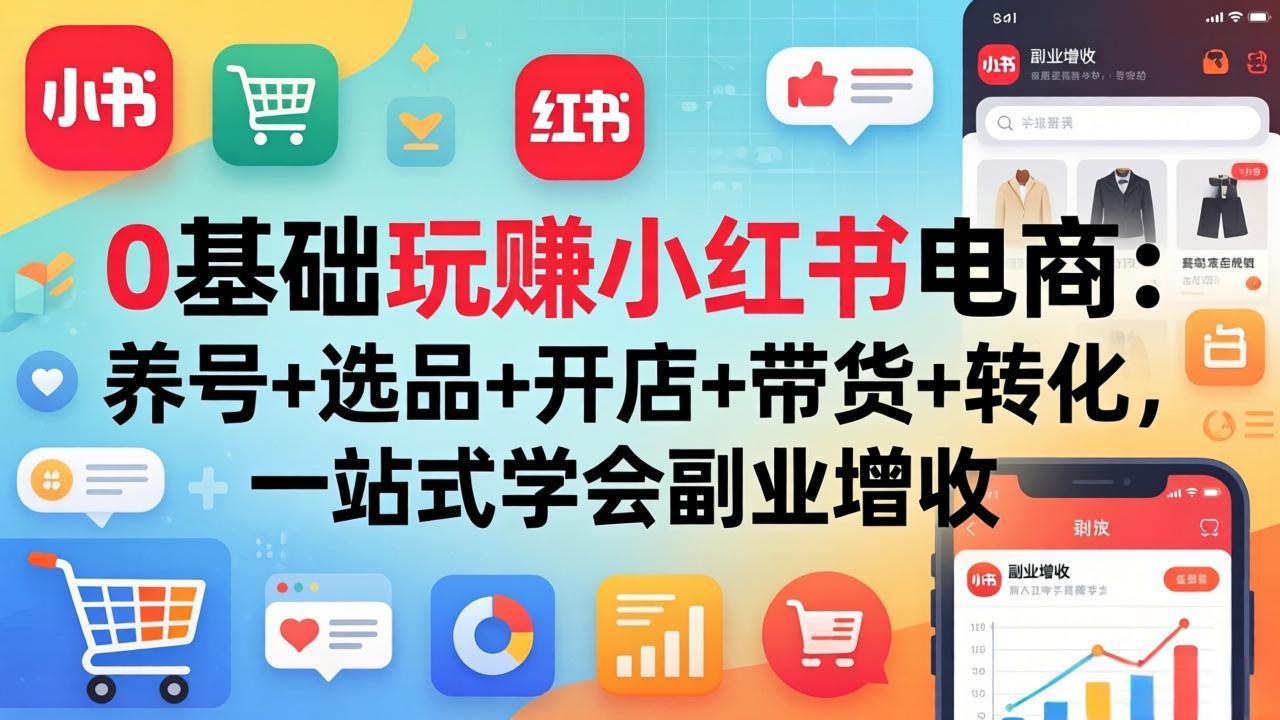 0基础玩赚小红书电商：养号+选品+开店+带货+转化，一站式学会副业增收-搞钱利器