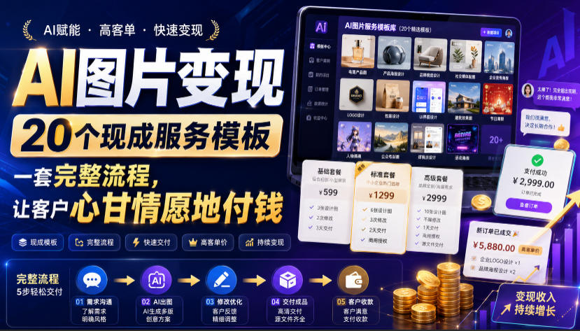 AI图片变现，20个现成服务模板，一套完整流程，让客户心甘情愿地付钱【原创双语字幕】-搞钱利器