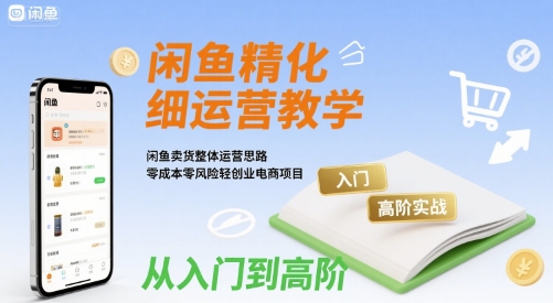 闲鱼精细化运营入门+高阶实战教学，闲鱼卖货整体运营思路，零成本零风险轻创业电商项目-搞钱利器