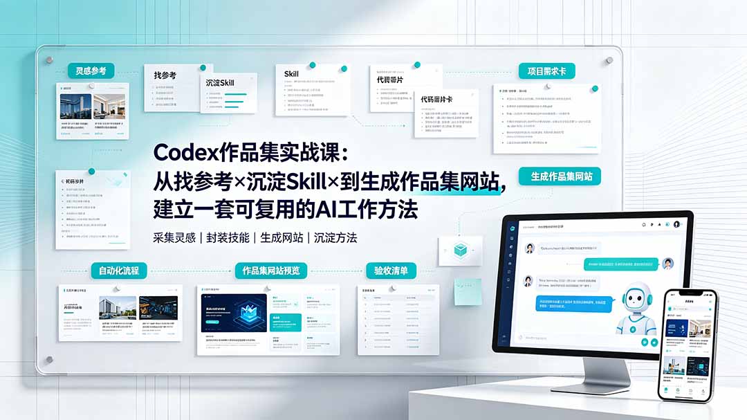Codex作品集实战课：从找参考×沉淀Skill×到生成作品集网站，建立一套可复用的AI工作方法-搞钱利器